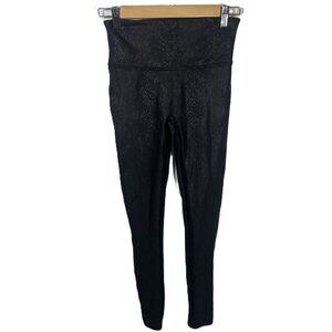 Spanx Faux Leather Foiled Snake Leggings Womens Medium Black Pull On